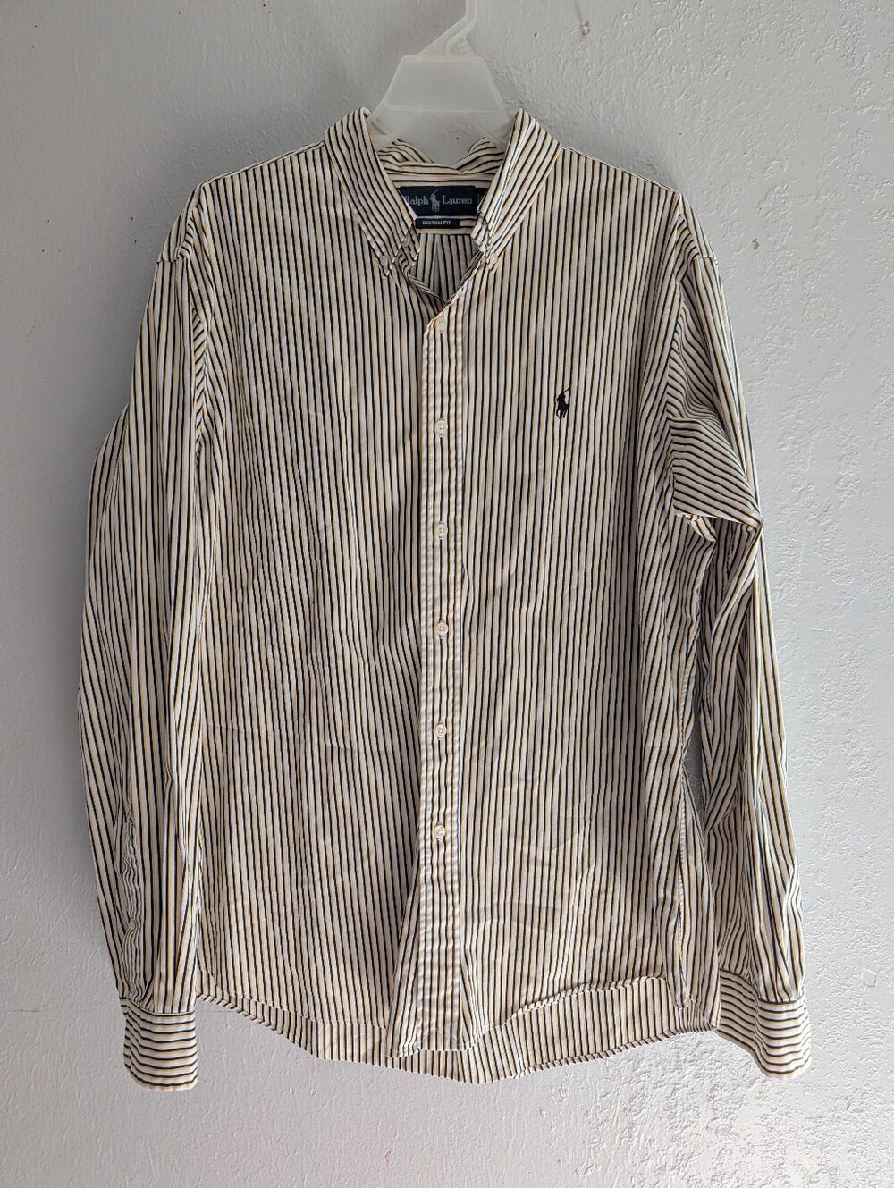 Ralph Lauren Men's Longsleeve Shirt with Black And Yellow Stripes - Polo Logo